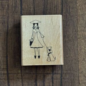 Penny Black Vintage in Paris, Lady Walking Dog Woodblock Rubber Stamp